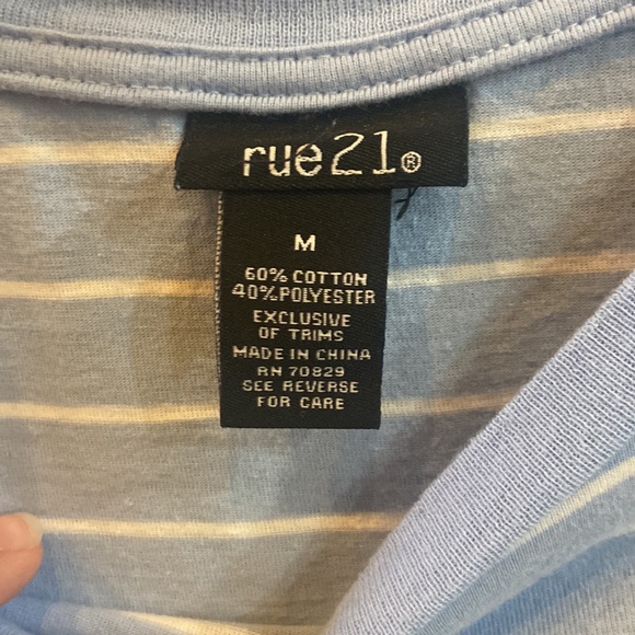 Blue and White Stripped Rue 21 Tee Shirt - Picture 2 of 3